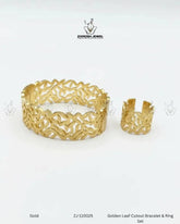 Golden Leaf Cutout Bracelet & Ring Set | ZAROSH JEWEL