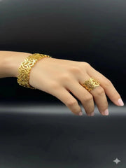 Golden Leaf Cutout Bracelet & Ring Set | ZAROSH JEWEL