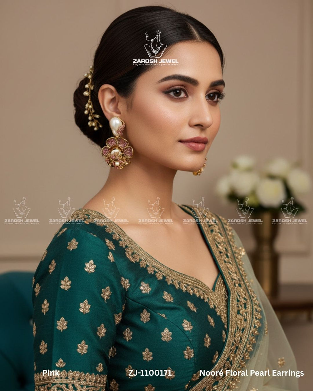 Nooré Floral Pearl Earrings | ZAROSH JEWEL