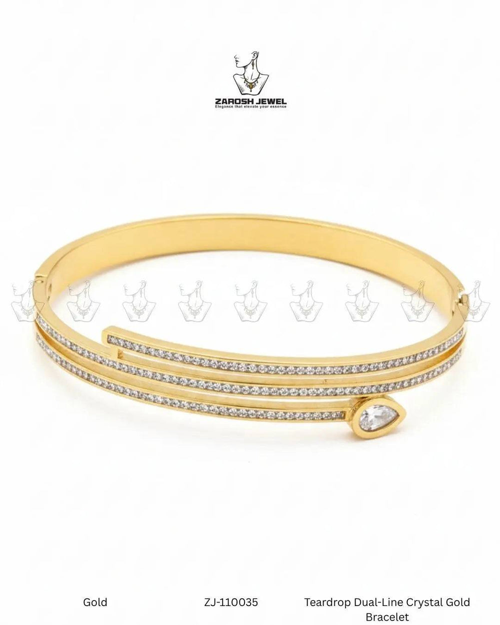 Teardrop Dual-Line Crystal Gold Bracelet | ZAROSH JEWEL