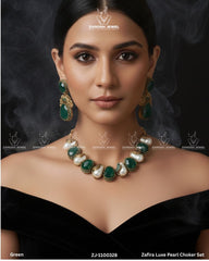 Zafira Luxe Pearl Choker Set | ZAROSH JEWEL Green