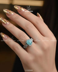 Noor-e-Aab Halo Ring | ZAROSH JEWEL Mint Green