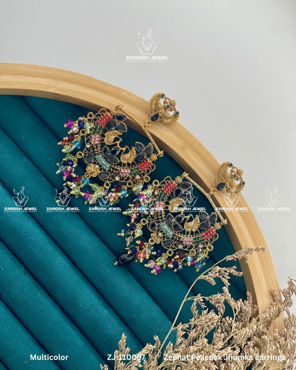 Zeenat Peacock Jhumka Earrings | ZAROSH JEWEL
