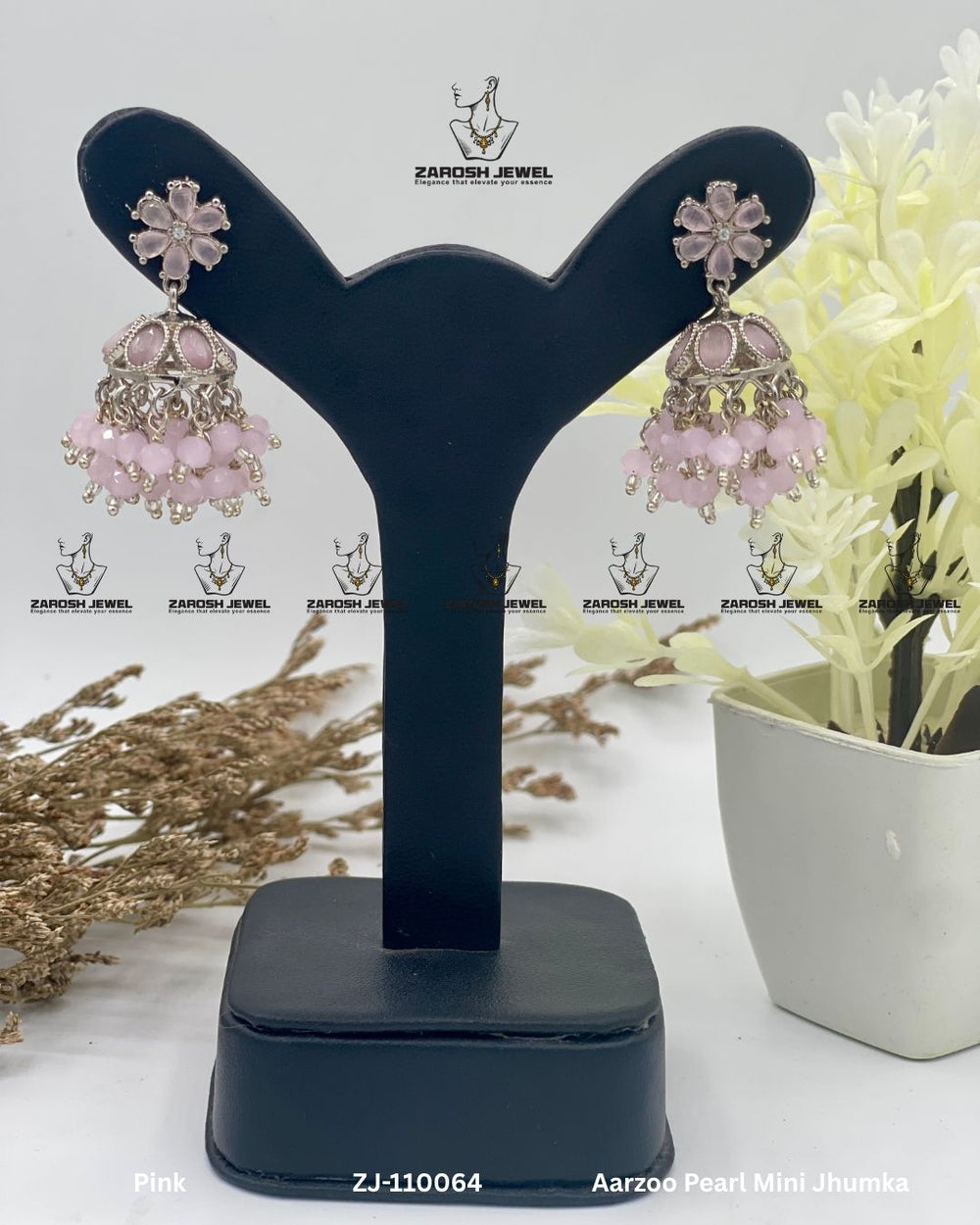 Aarzoo Pearl Mini Jhumka | ZAROSH JEWEL Pink