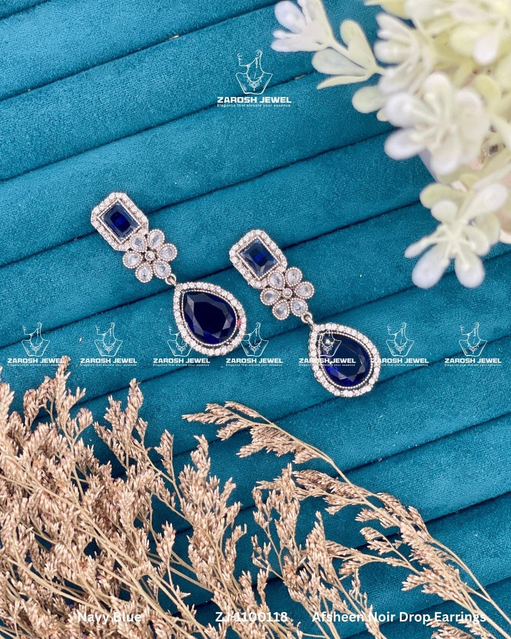 Afsheen Noir Drop Earrings | ZAROSH JEWEL Navy Blue
