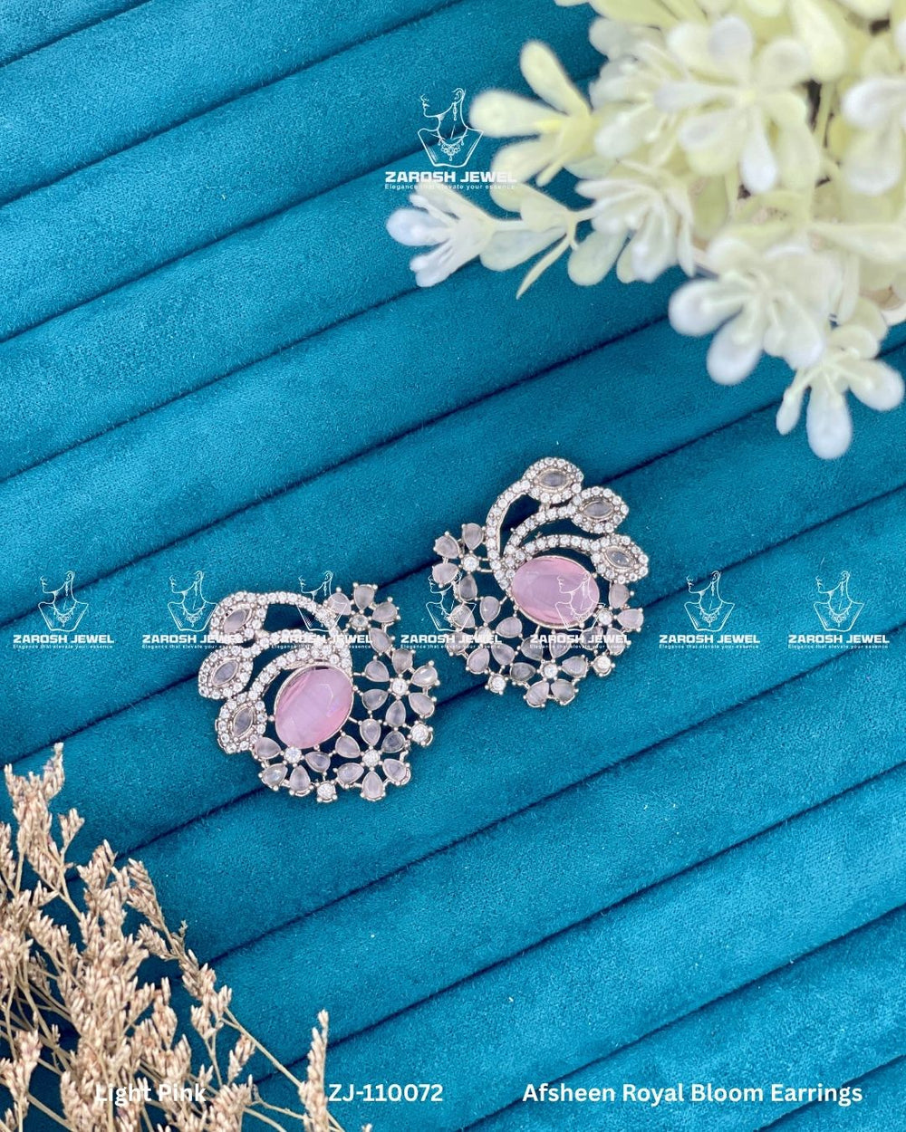 Afsheen Royal Bloom Earrings | ZAROSH JEWEL Mint Pink