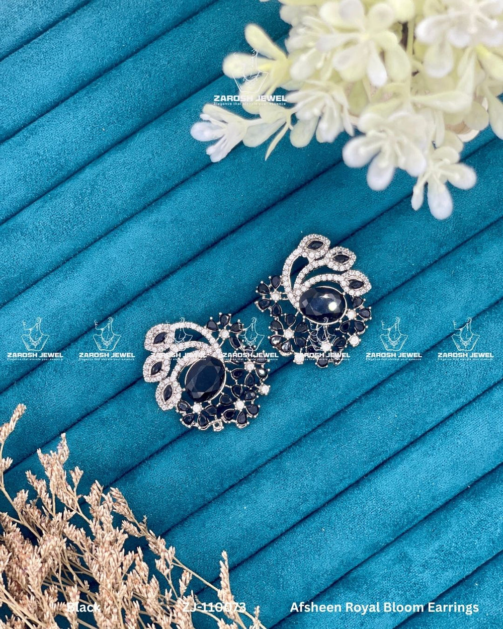 Afsheen Royal Bloom Earrings | ZAROSH JEWEL Black