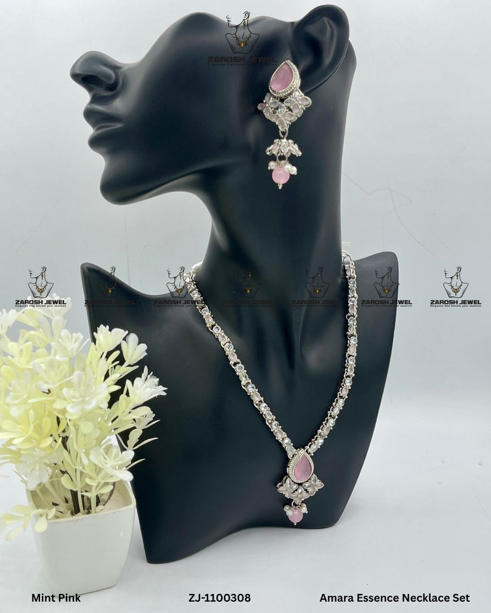 Amara Essence Necklace Set | ZAROSH JEWEL Mint Pink