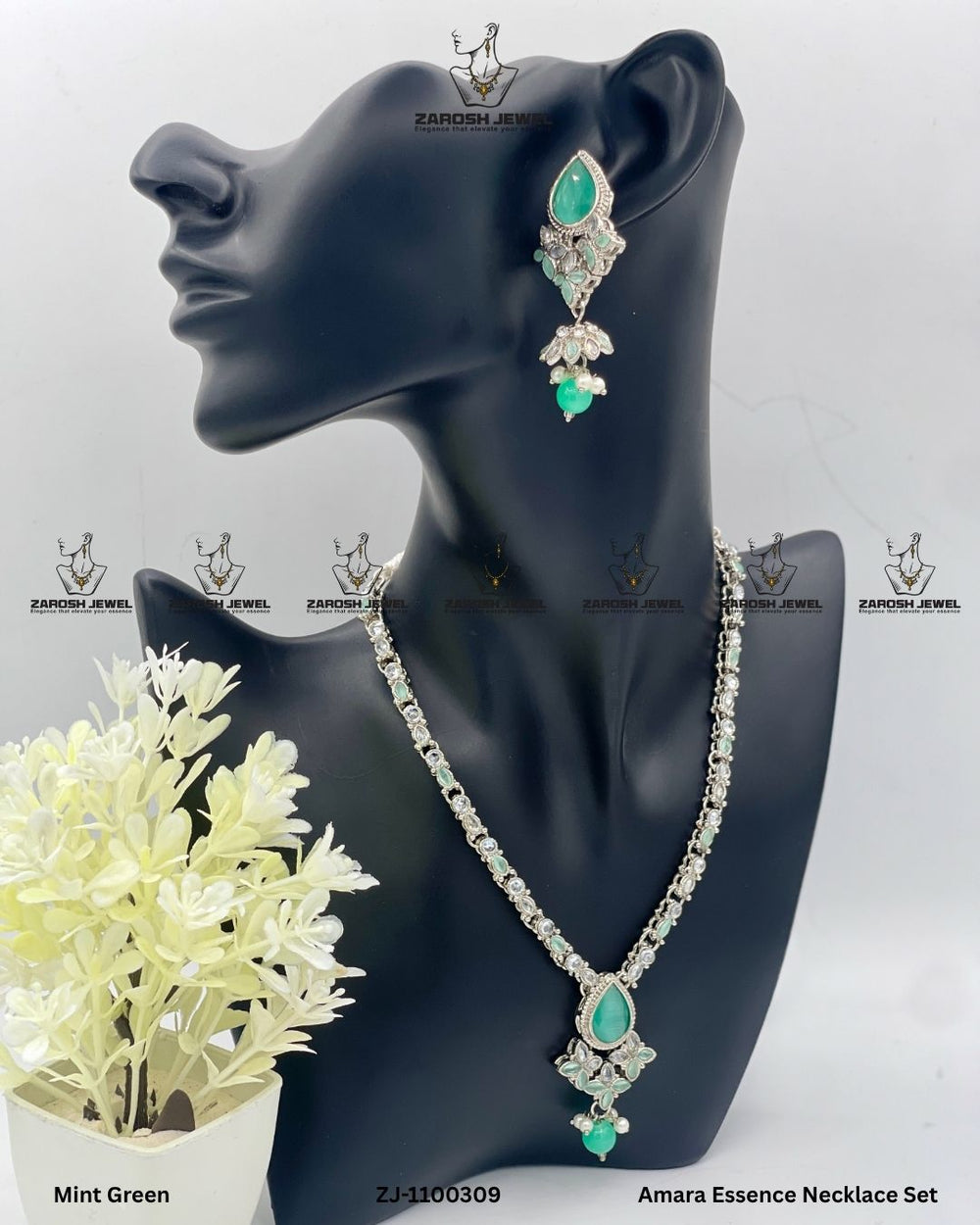 Amara Essence Necklace Set | ZAROSH JEWEL Mint Green