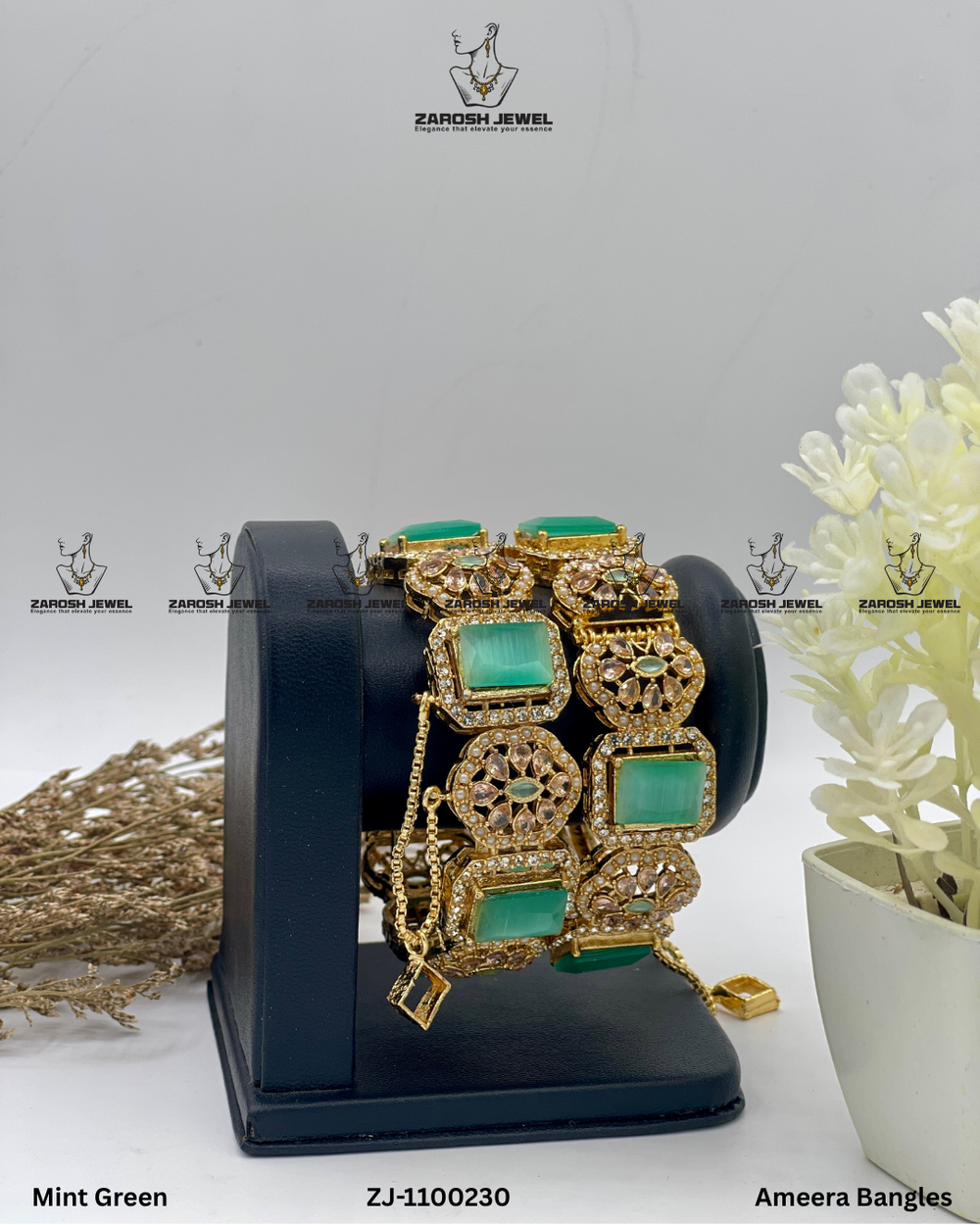 Ameera Bangles Openable | ZAROSH JEWEL Mint Green
