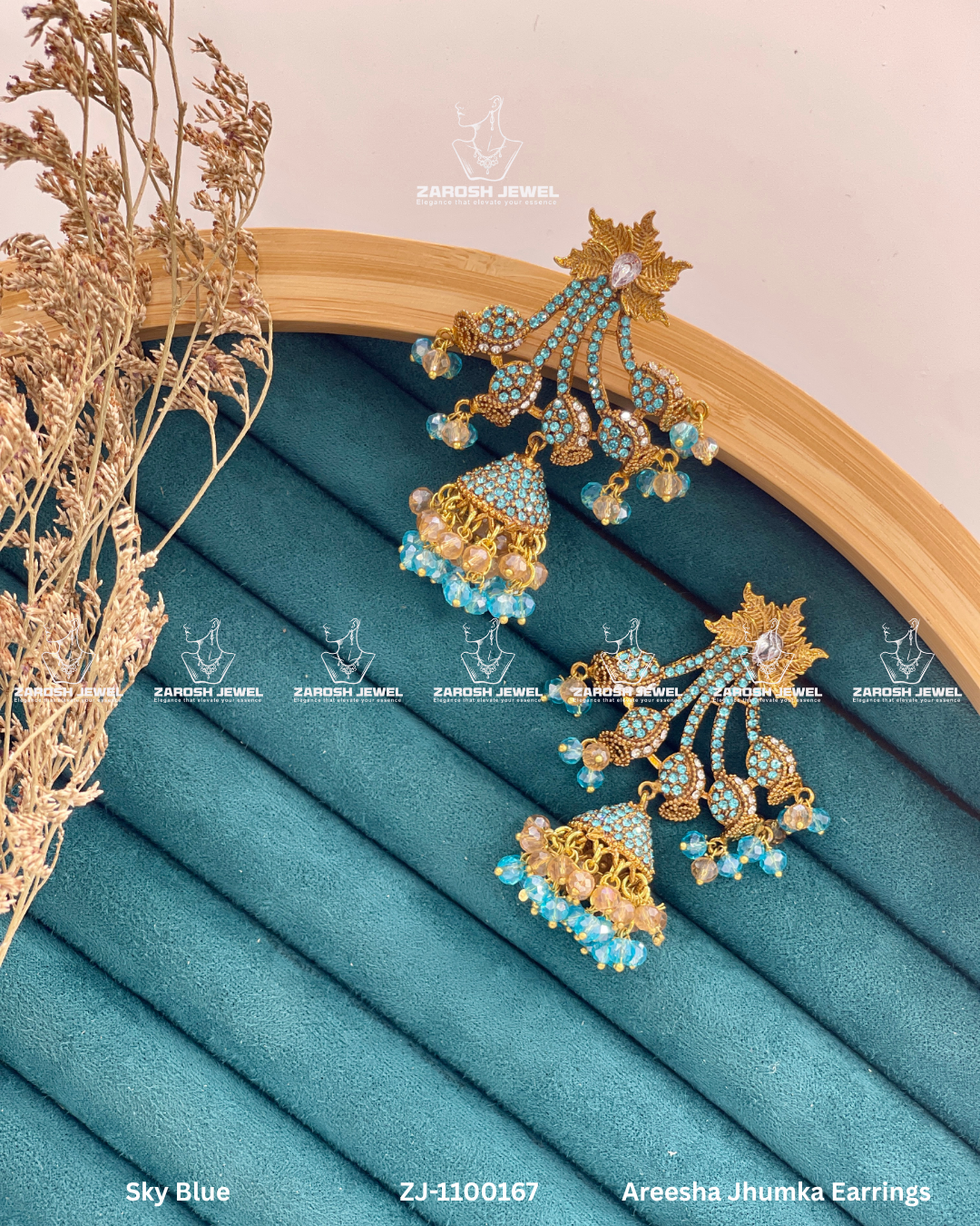 Areesha Jhumka Earrings | ZAROSH JEWEL Sky Blue