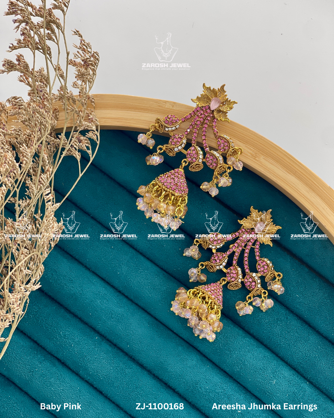 Areesha Jhumka Earrings | ZAROSH JEWEL Baby Pink