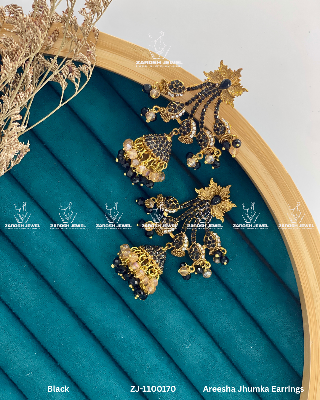 Areesha Jhumka Earrings | ZAROSH JEWEL Black