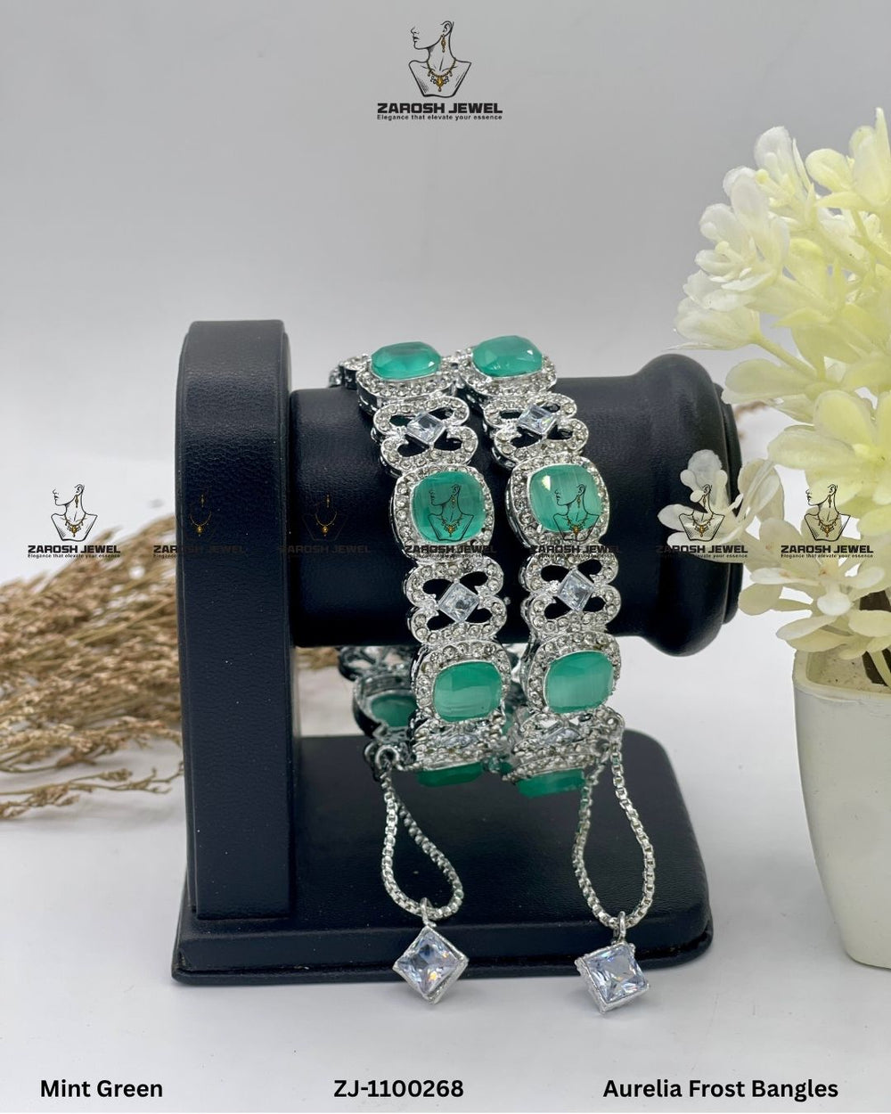 Aurelia Frost Bangles Openable | ZAROSH JEWEL Mint Green