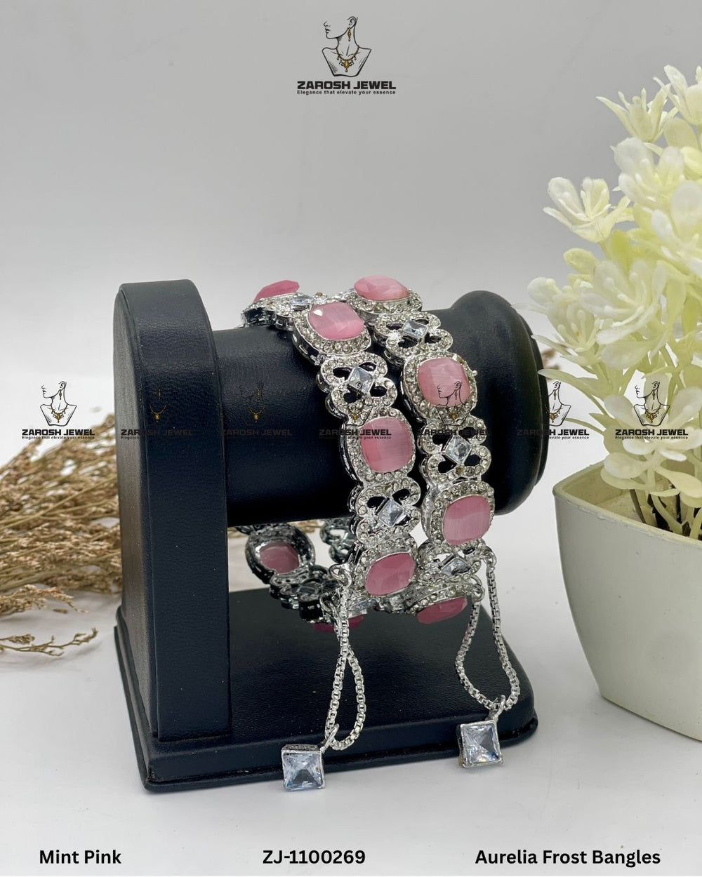 Aurelia Frost Bangles Openable | ZAROSH JEWEL Mint Pink