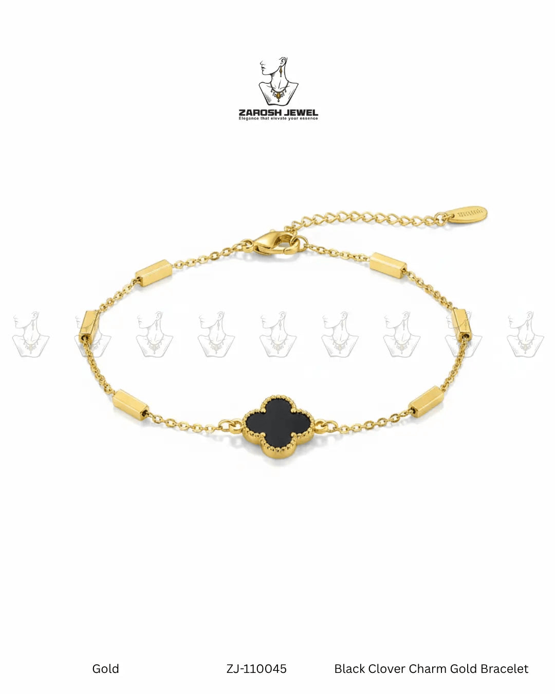 Black Clover Charm Gold Bracelet | ZAROSH JEWEL