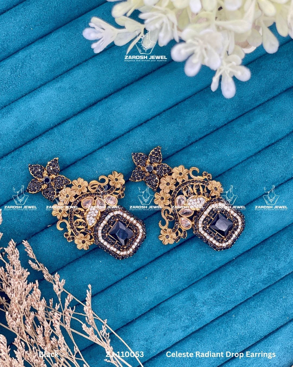 Celeste Radiant Drop Earrings | ZAROSH JEWEL Black
