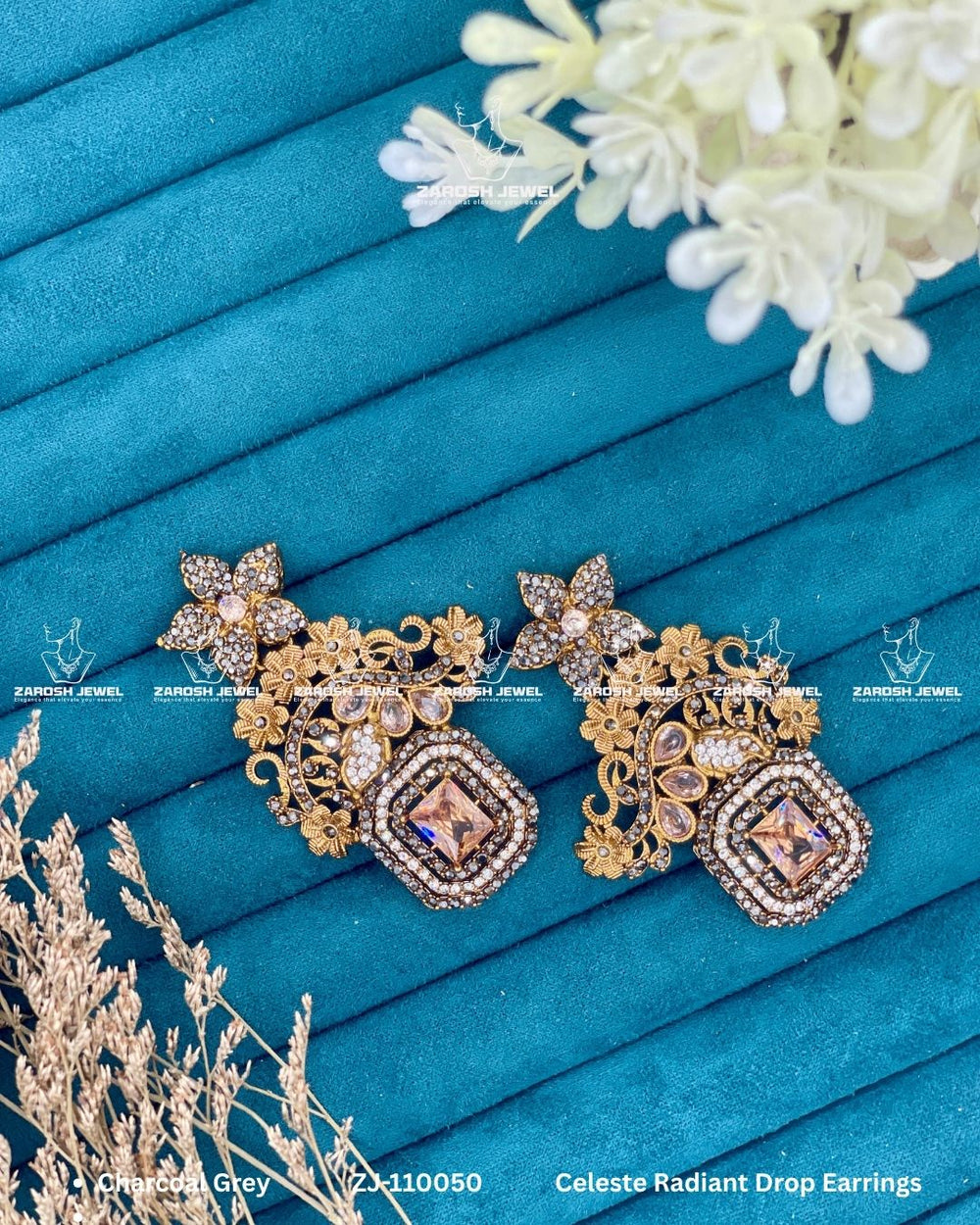 Celeste Radiant Drop Earrings | ZAROSH JEWEL Charcoal Grey