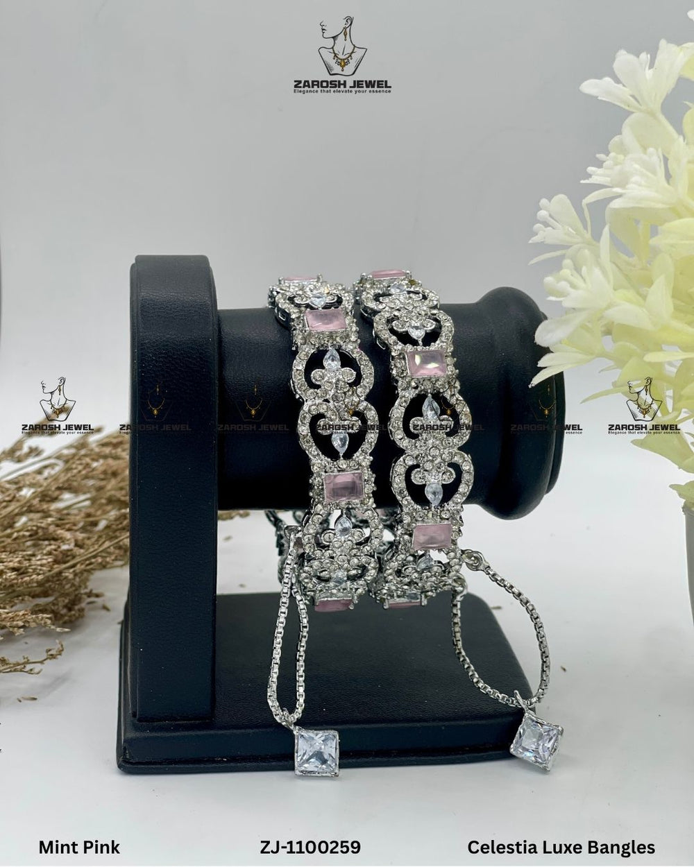 Celestia Luxe Bangles Openable | ZAROSH JEWEL Mint Pink