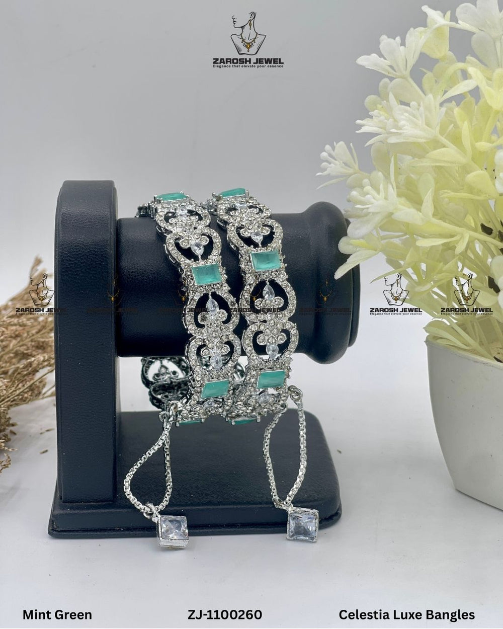 Celestia Luxe Bangles Openable | ZAROSH JEWEL Mint Green