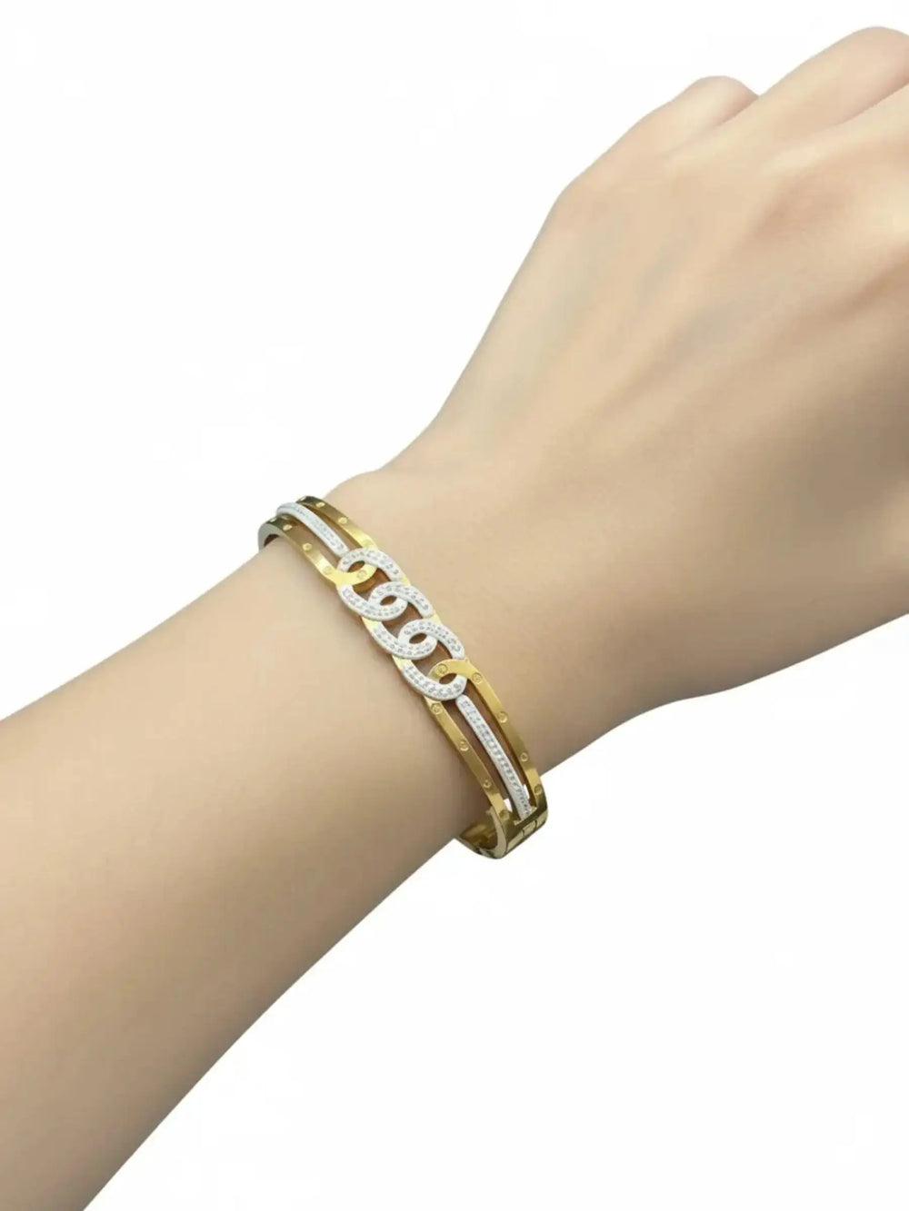 Dual Chain-Link Crystal Gold Bracelet | ZAROSH JEWEL