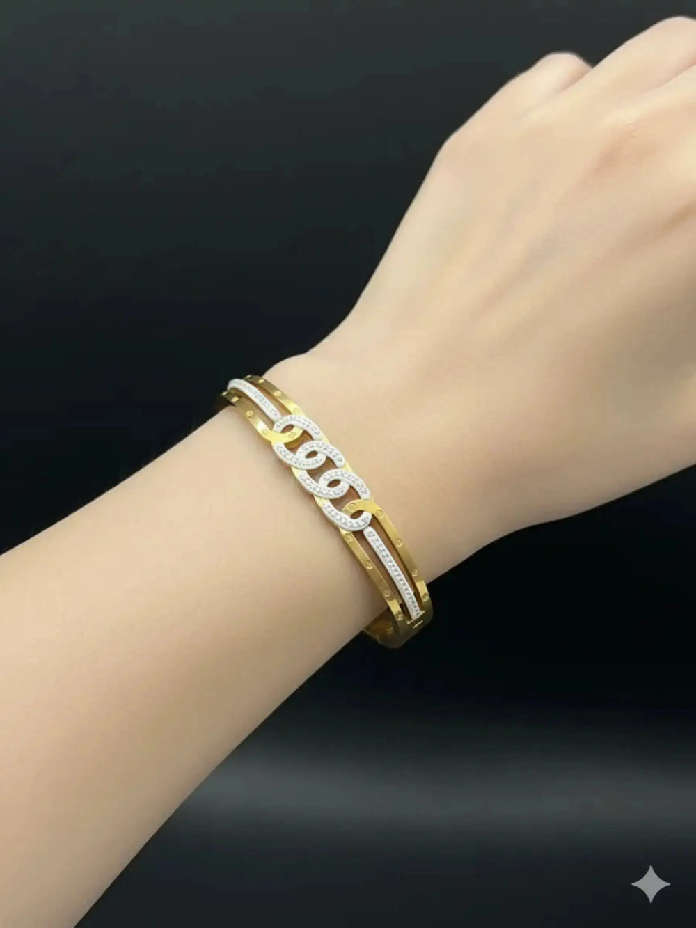 Dual Chain-Link Crystal Gold Bracelet | ZAROSH JEWEL