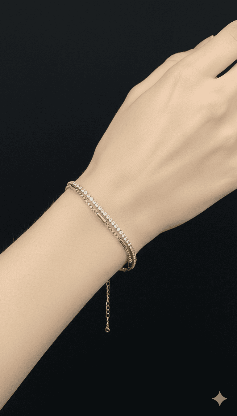 Dual Layer Gold Crystal Chain Bracelet | ZAROSH JEWEL