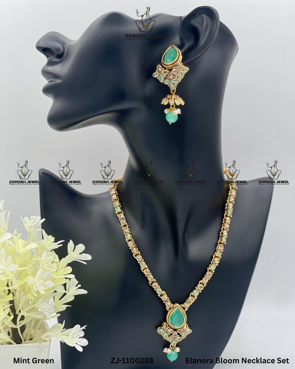 Elanora Bloom Necklace Set | ZAROSH JEWEL Mint Green