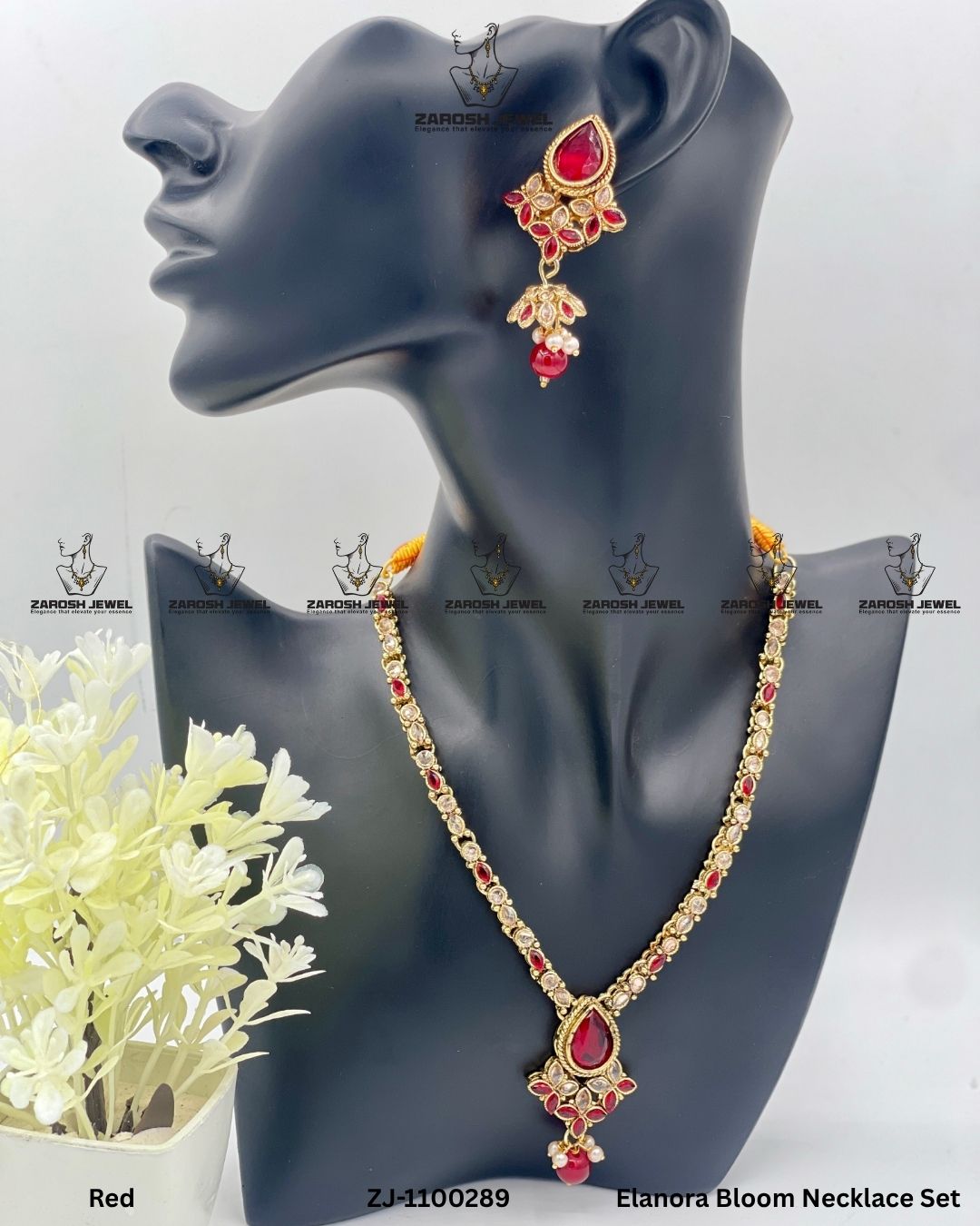 Elanora Bloom Necklace Set | ZAROSH JEWEL Red