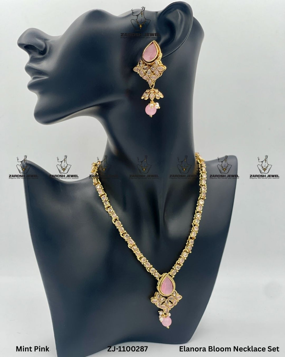 Elanora Bloom Necklace Set | ZAROSH JEWEL Mint Pink