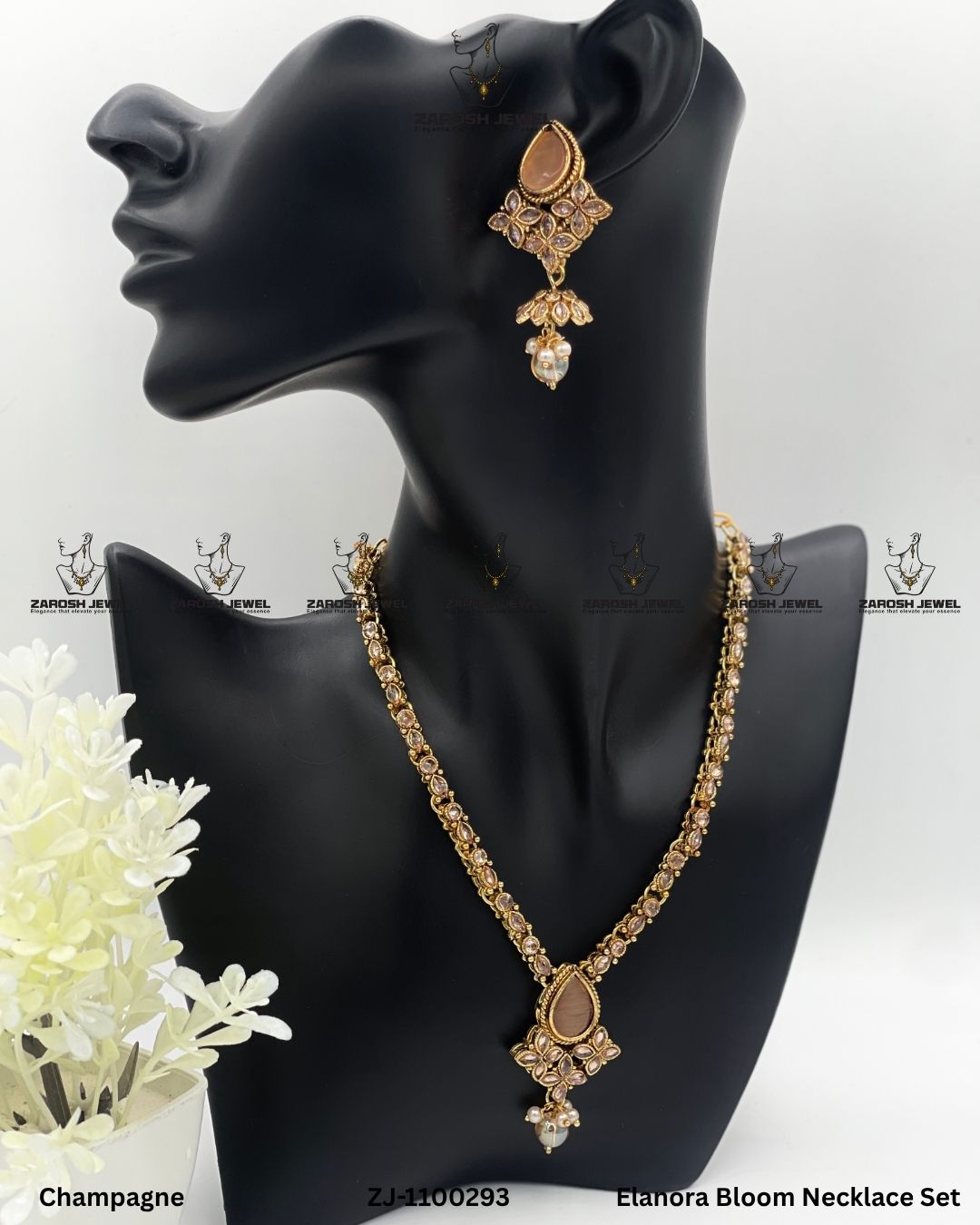 Elanora Bloom Necklace Set | ZAROSH JEWEL Champagne