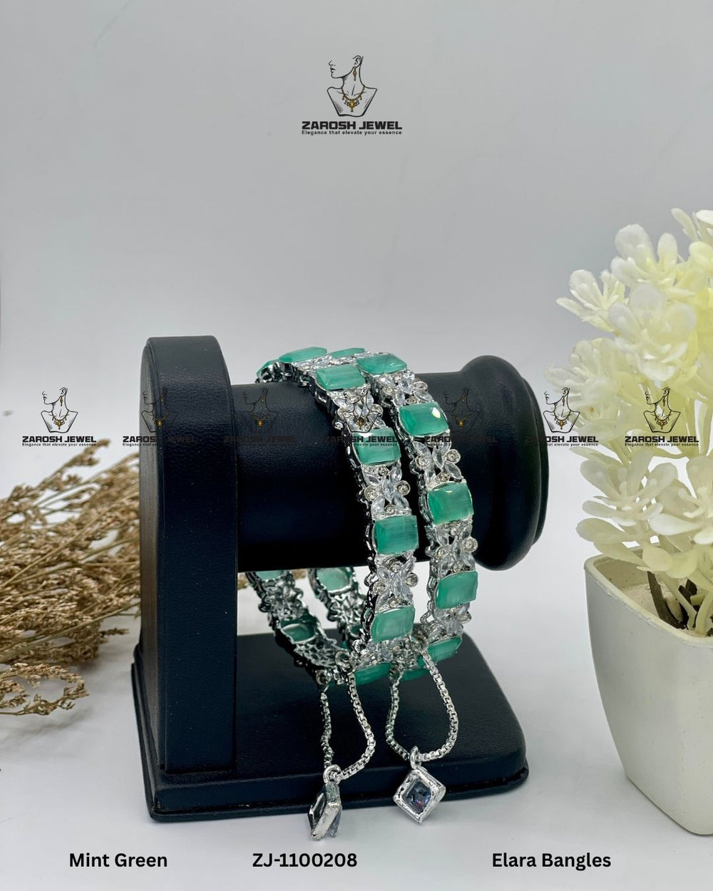 Elara Bangles Openable | ZAROSH JEWEL Mint Green