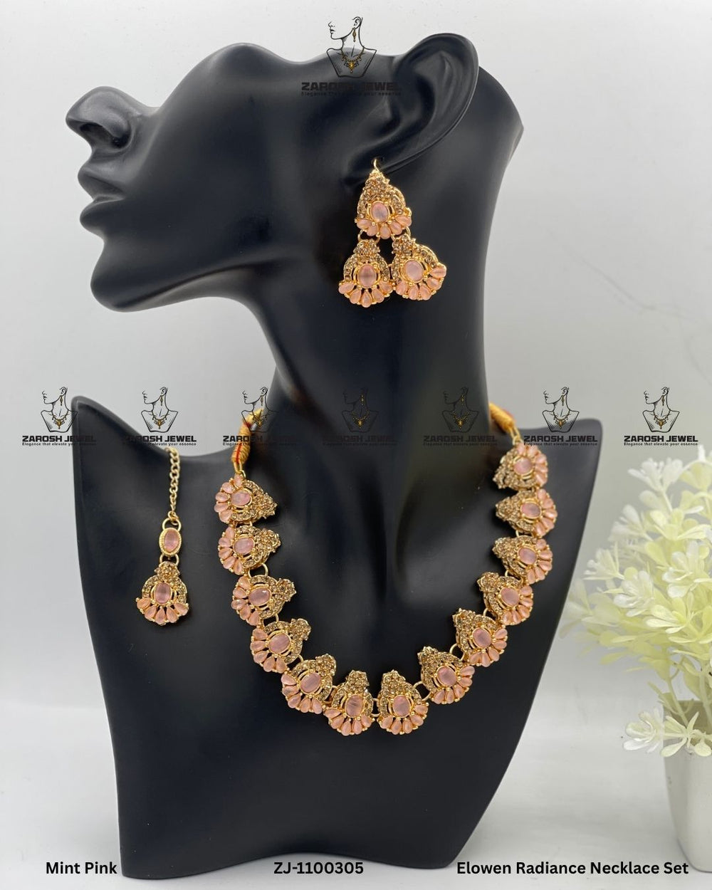 Elowen Radiance Necklace Set | ZAROSH JEWEL Mint Pink