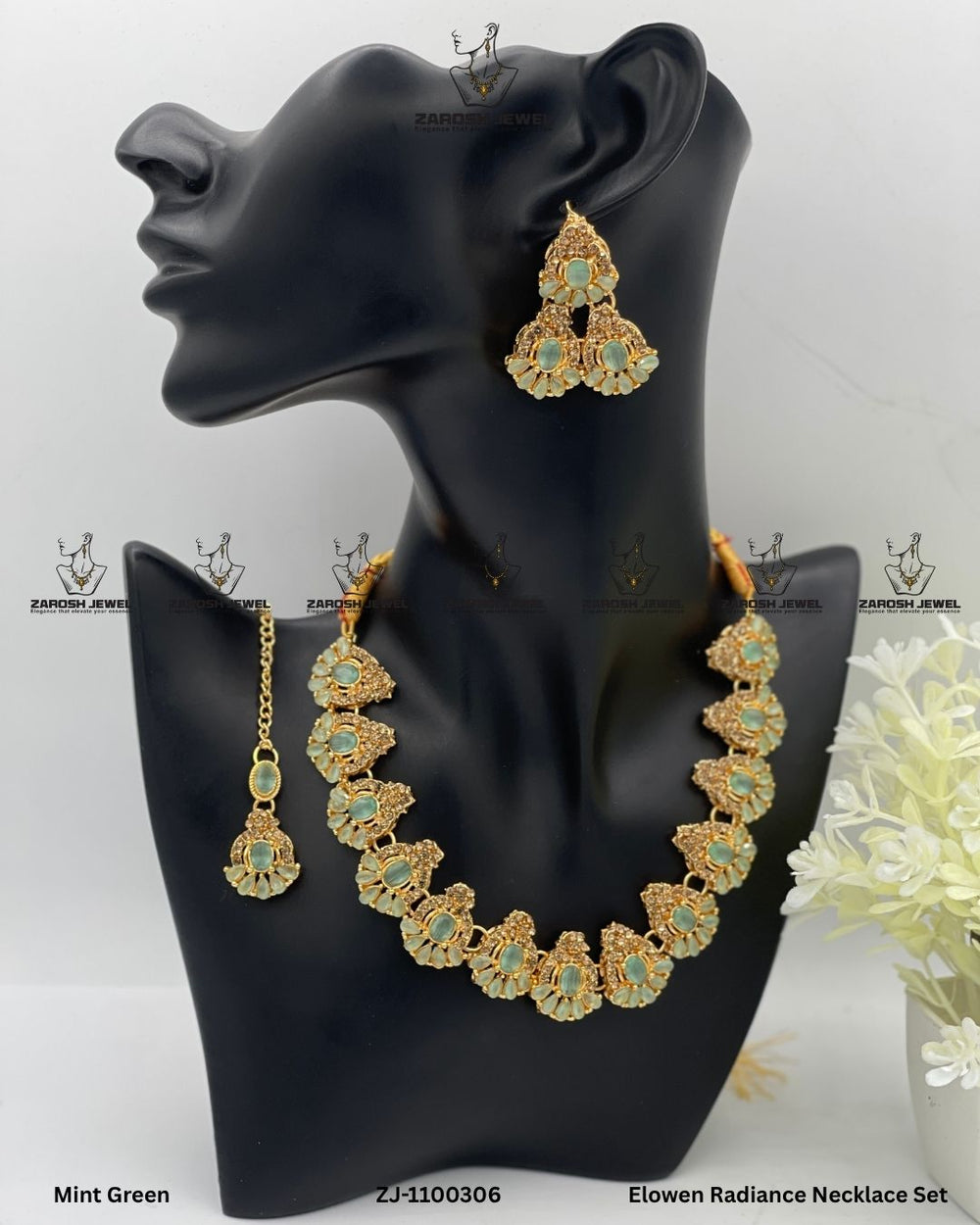 Elowen Radiance Necklace Set | ZAROSH JEWEL Mint Green