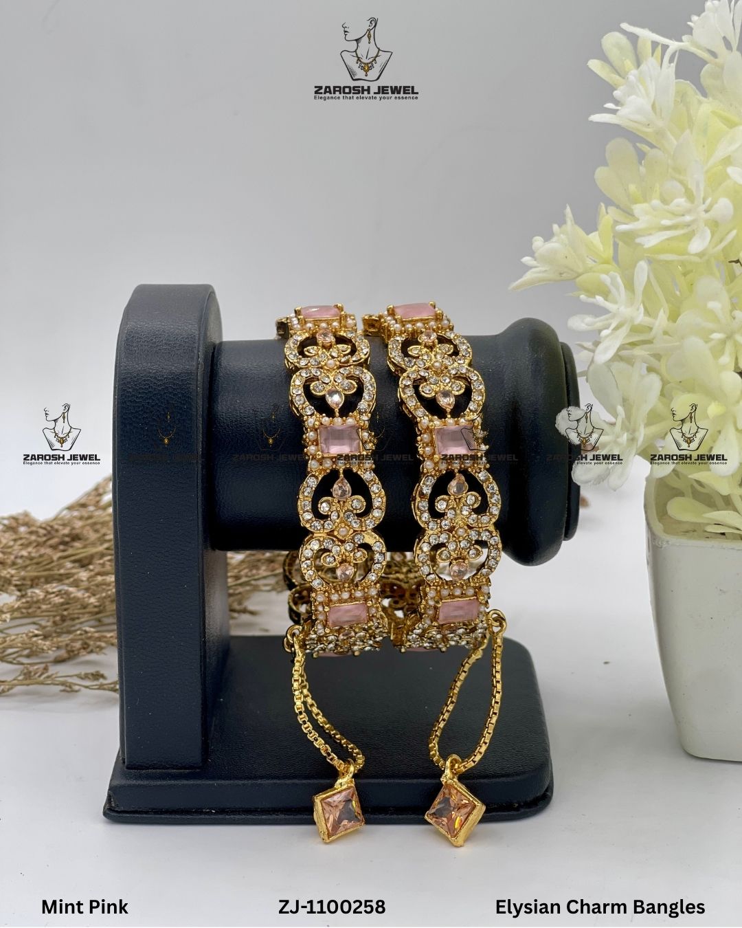 Elysian Charm Bangles | ZAROSH JEWEL Mint Pink