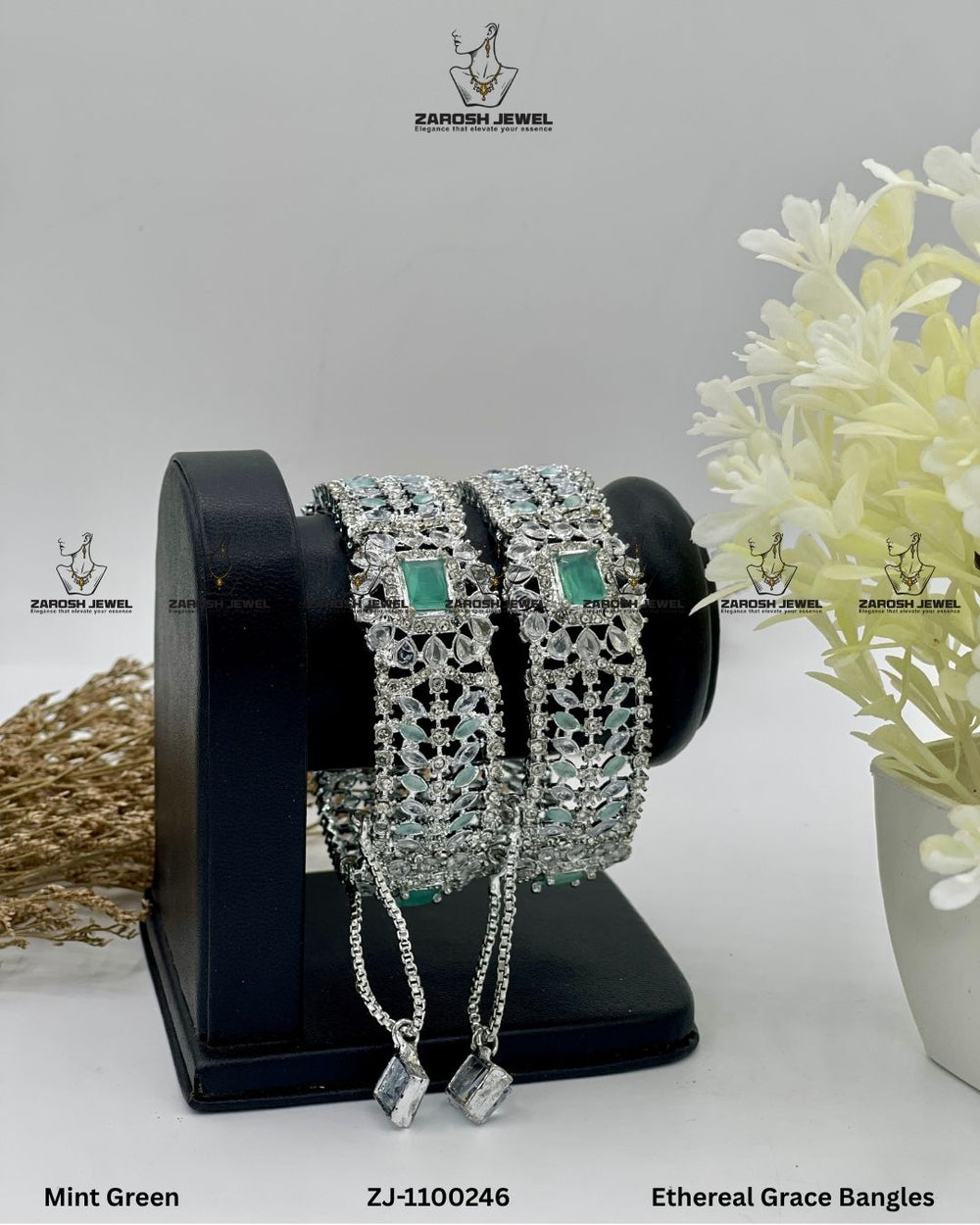 Ethereal Grace Bangles Openable | ZAROSH JEWEL Mint Green