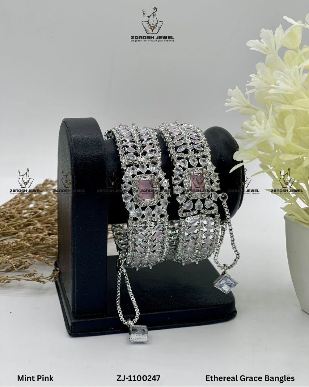 Ethereal Grace Bangles Openable | ZAROSH JEWEL Mint Pink