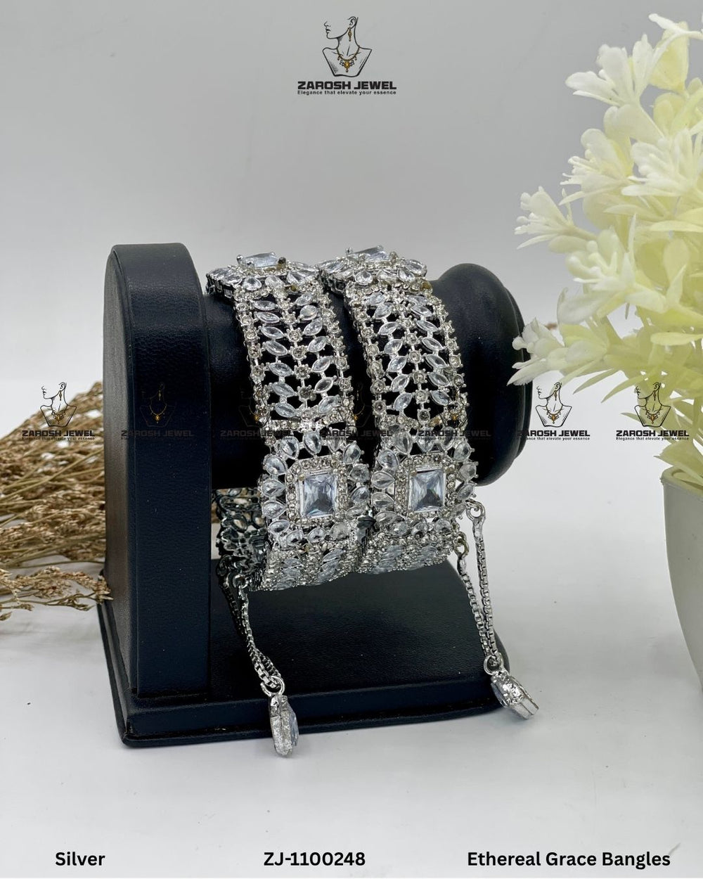 Ethereal Grace Bangles Openable | ZAROSH JEWEL Silver