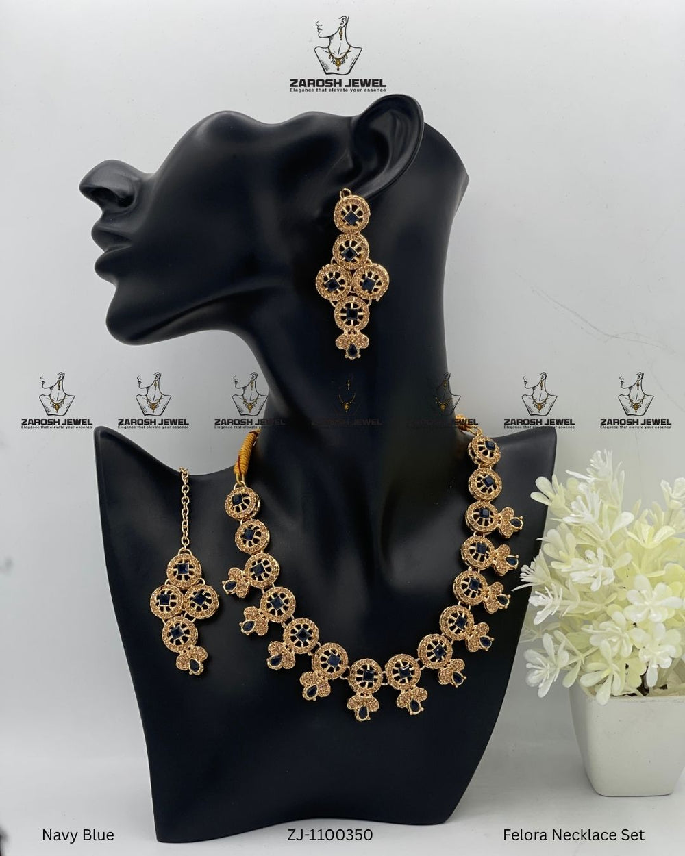 Felora Necklace Set | ZAROSH JEWEL Navy Blue