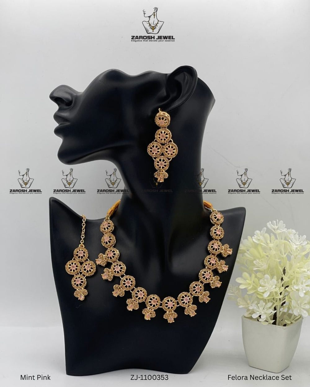 Felora Necklace Set | ZAROSH JEWEL Mint Pink