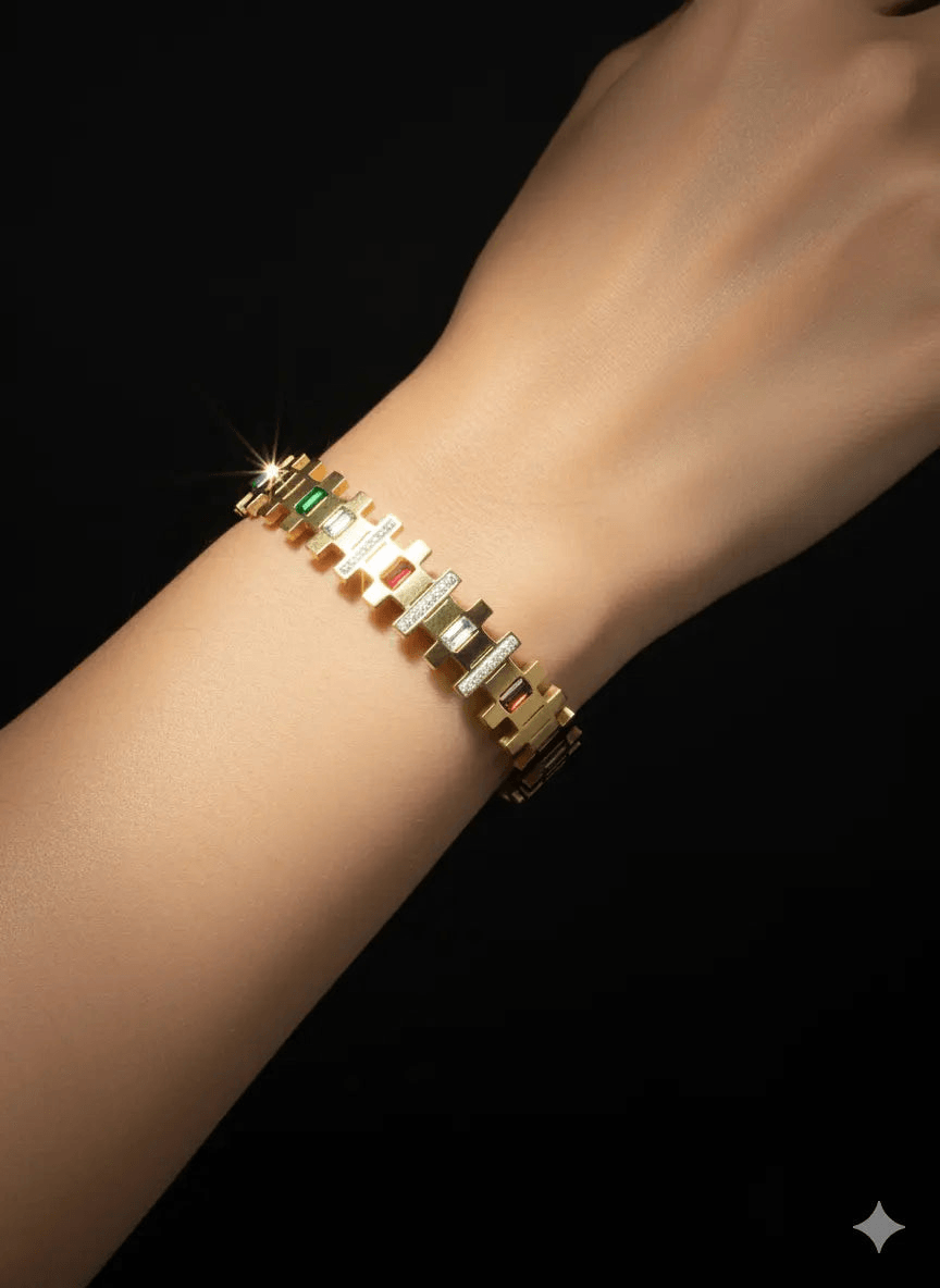 Multi-Stone Geometric Gold Bracelet | ZAROSH JEWEL