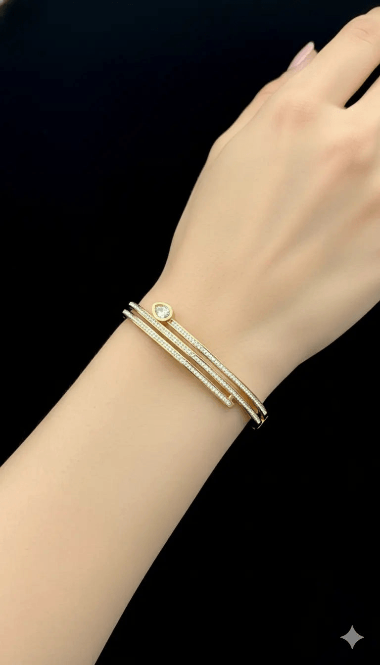 Teardrop Dual-Line Crystal Gold Bracelet | ZAROSH JEWEL