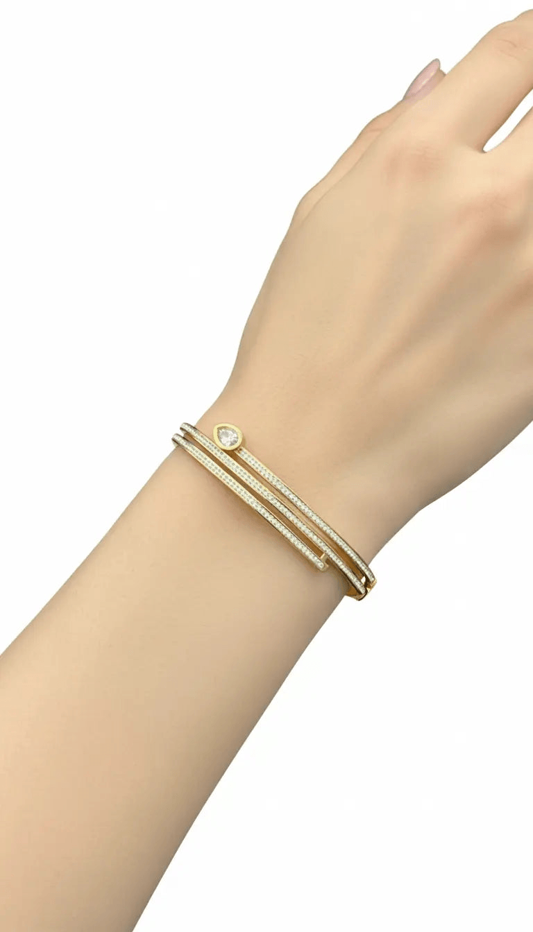 Teardrop Dual-Line Crystal Gold Bracelet | ZAROSH JEWEL