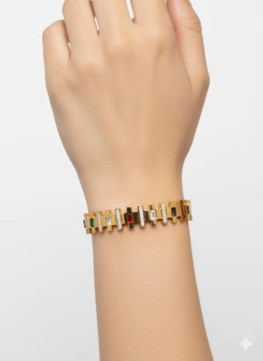 Multi-Stone Geometric Gold Bracelet | ZAROSH JEWEL