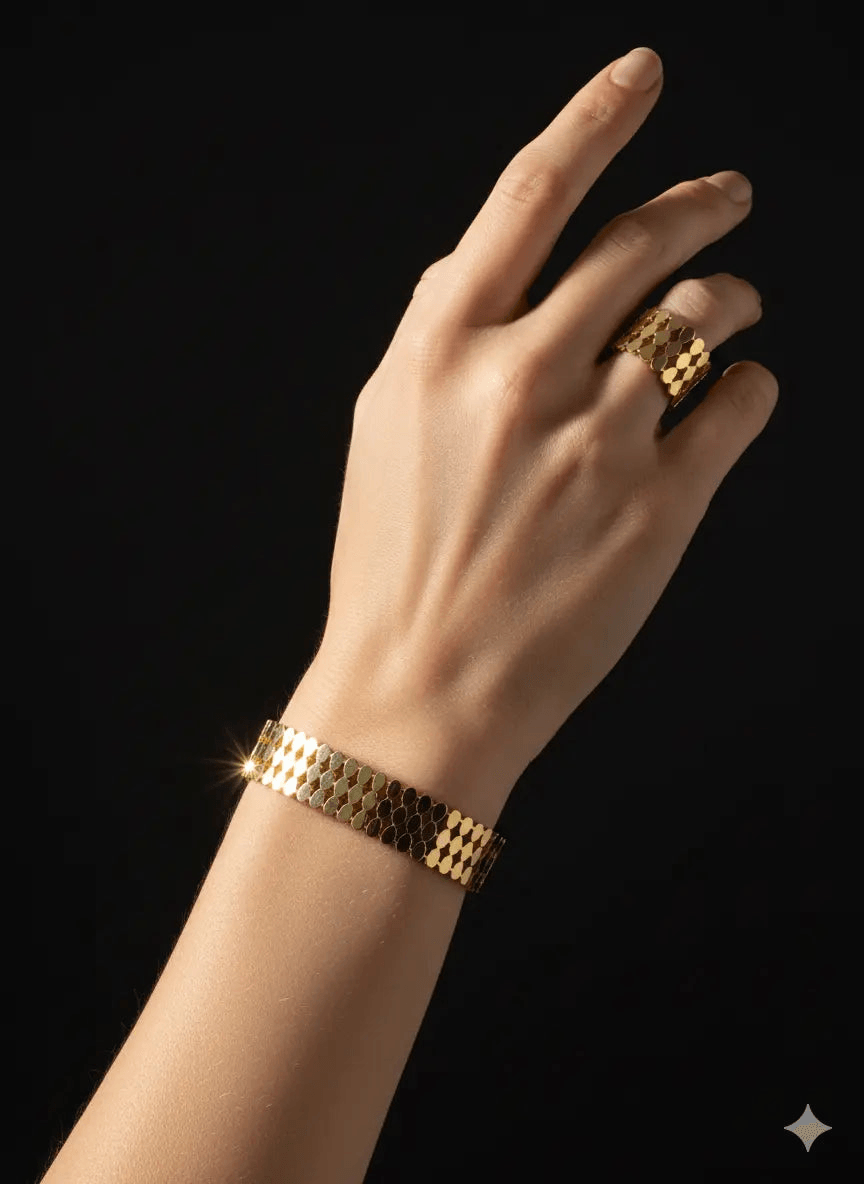 Golden Mesh Bracelet & Ring Set | ZAROSH JEWEL