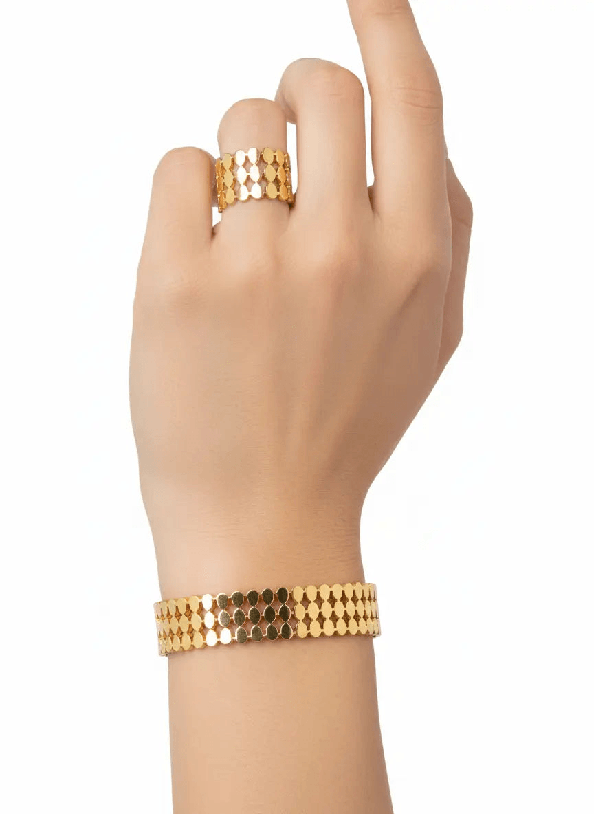 Golden Mesh Bracelet & Ring Set | ZAROSH JEWEL