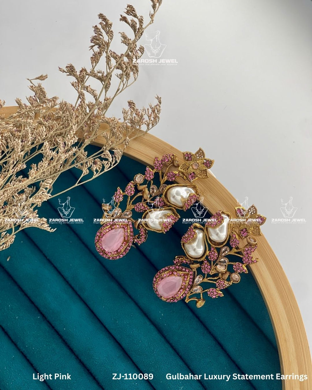 Gulbahar Luxury Statement Earrings | ZAROSH JEWEL Mint Pink