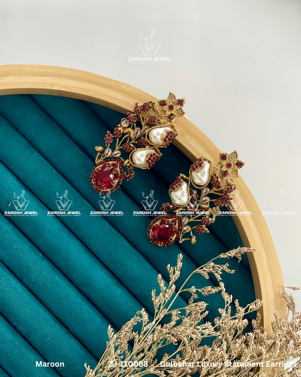 Gulbahar Luxury Statement Earrings | ZAROSH JEWEL Maroon