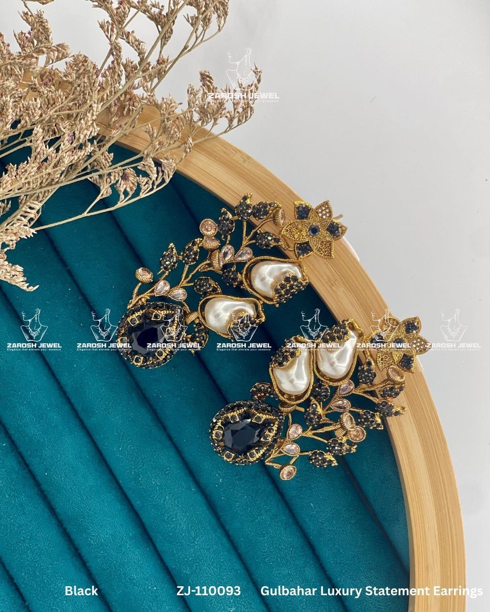 Gulbahar Luxury Statement Earrings | ZAROSH JEWEL Black