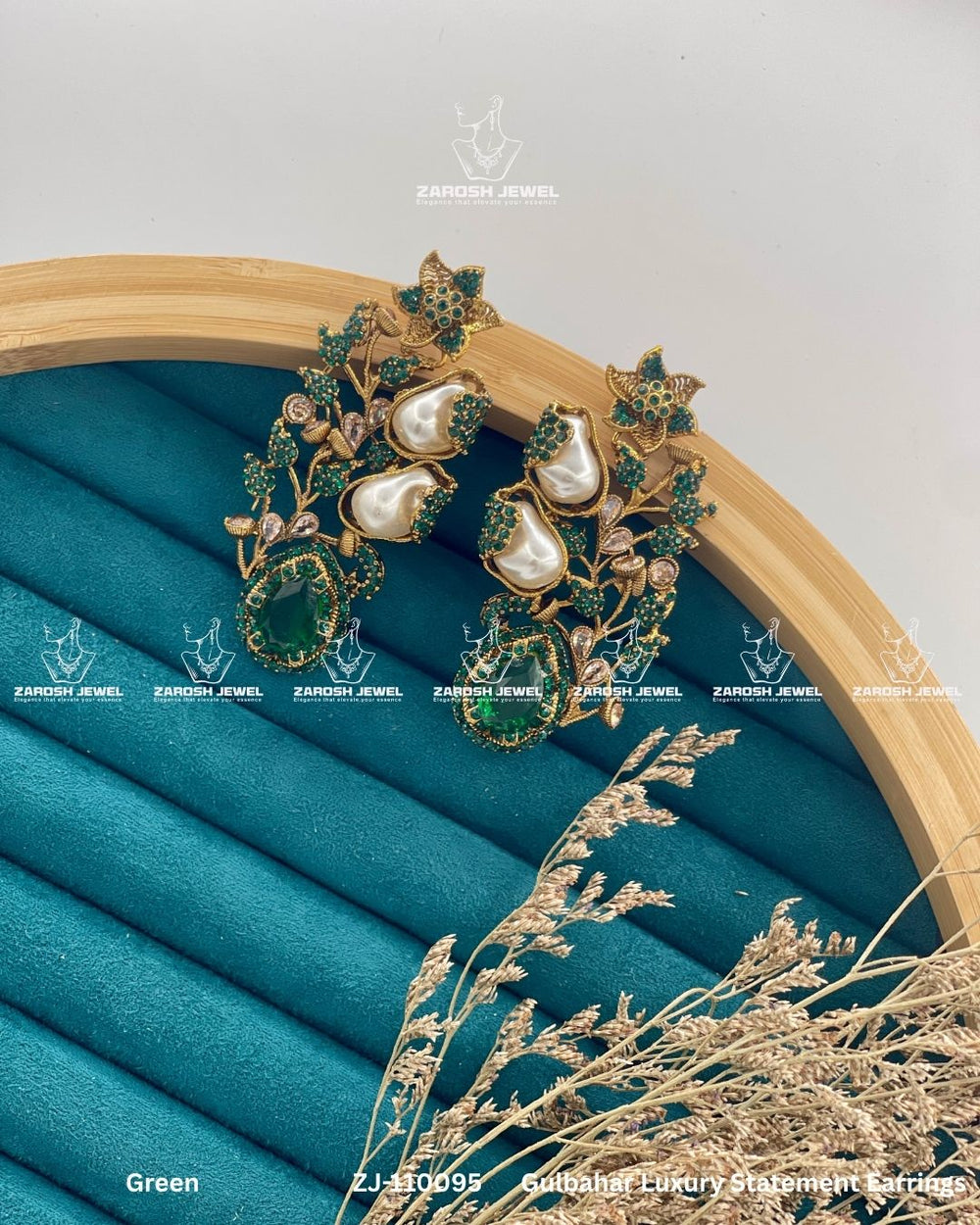 Gulbahar Luxury Statement Earrings | ZAROSH JEWEL Green
